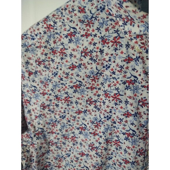 Zara Men Size S Floral Slim Fit Collared Button Shirt Red White Blue Patriot - Picture 3 of 8